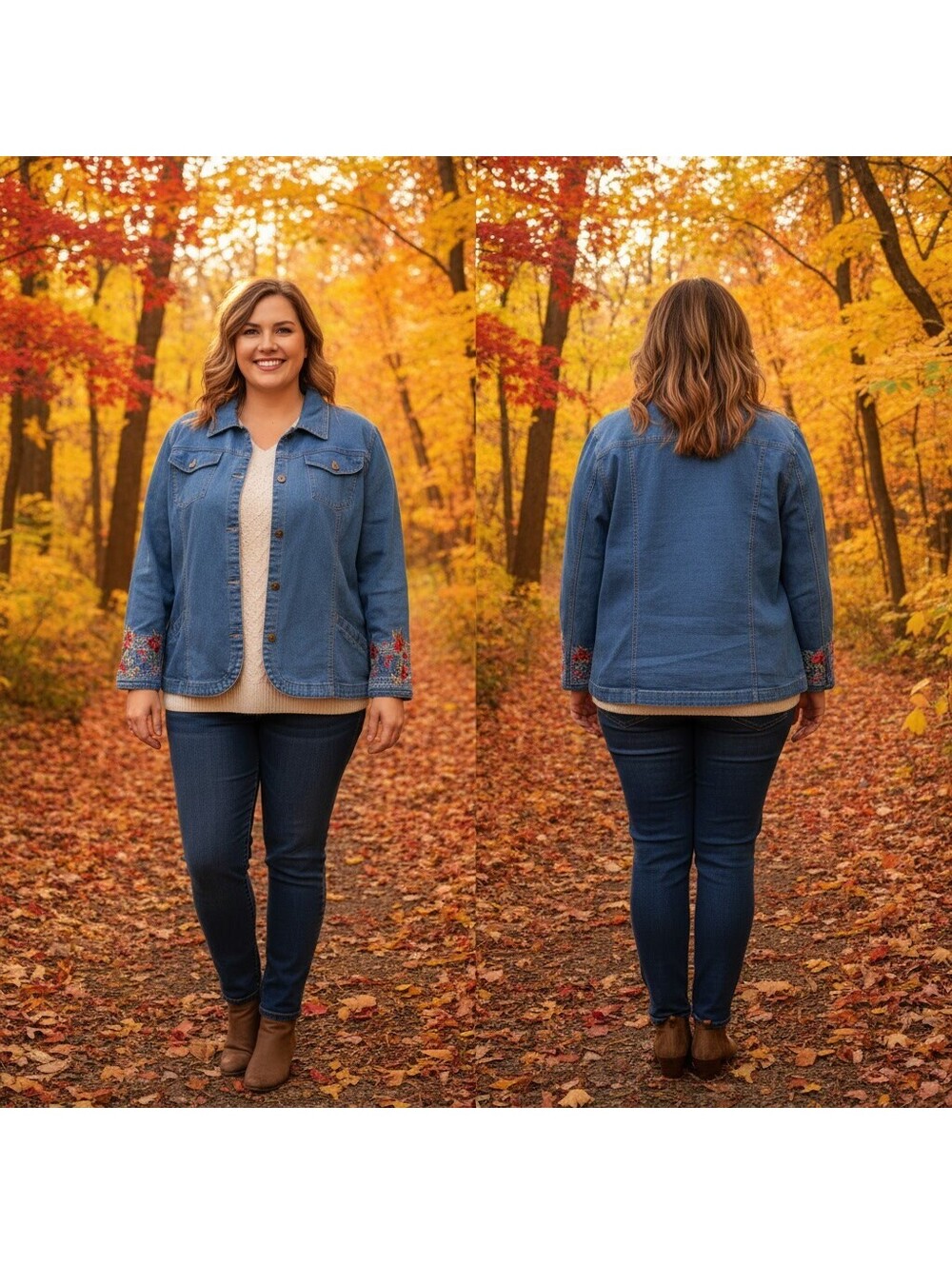 1909 - Denim & Co. Women's Embroidered Denim Jacket Size XL
